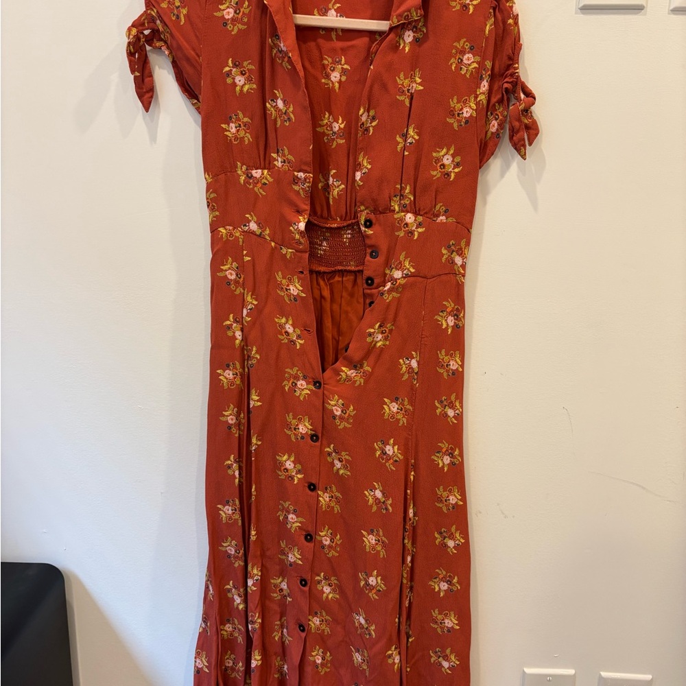 Urban Outfitters Orange Floral Midi Dress